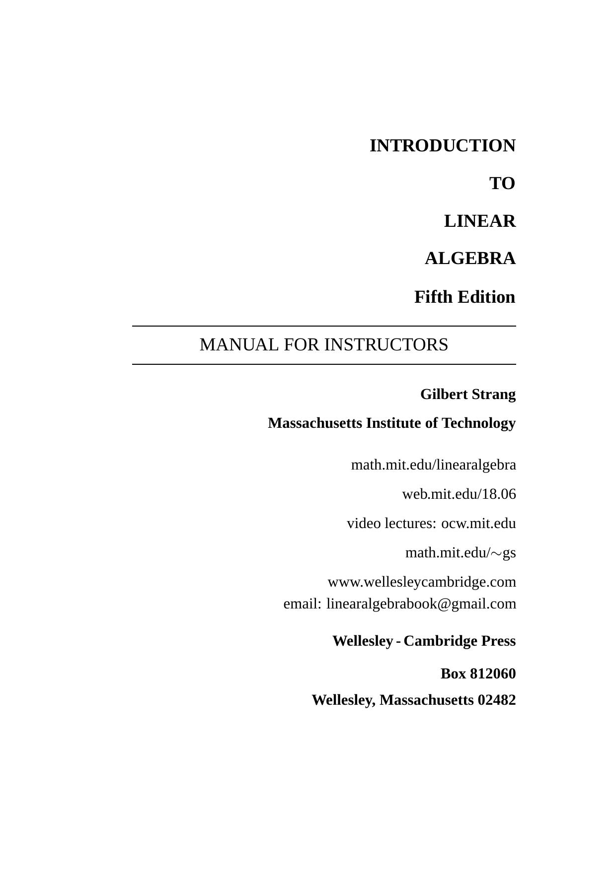 Solutions Manual for Introduction to Linear Algebra: Manual for Instructors 5th Edition by Unknown