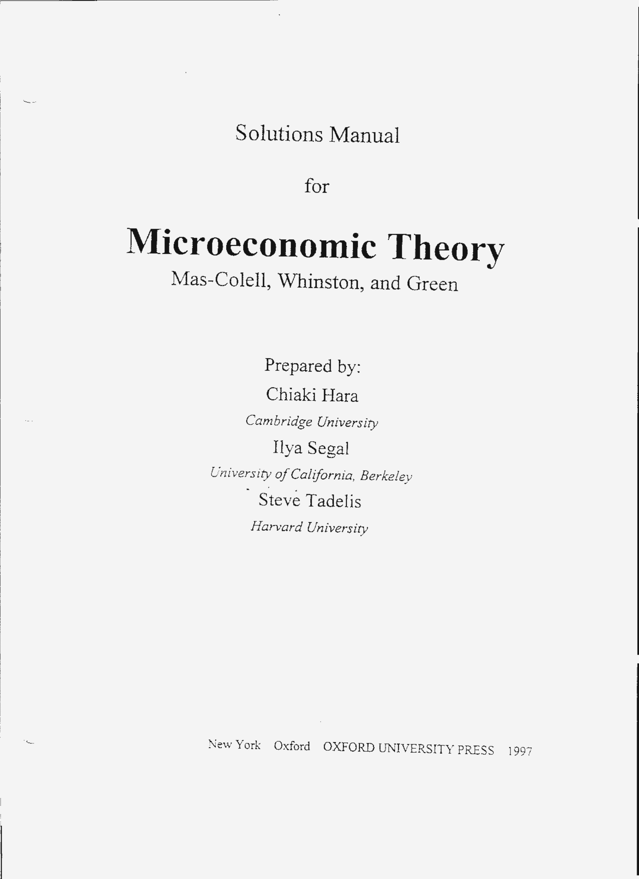 Solutions Manual for Microeconomic Theory by Andreu Mas-Colell Michael D. Whinston and Jerry R. Green