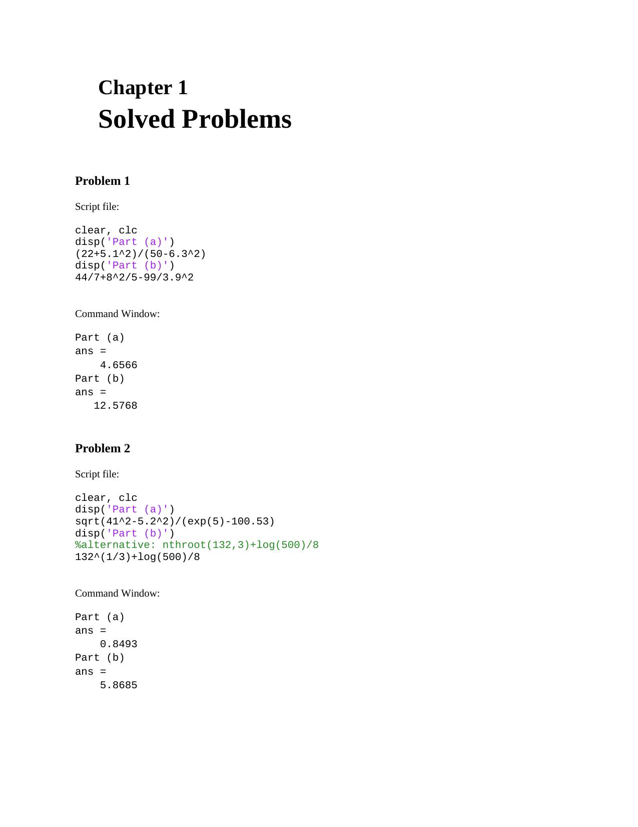 Solutions Manual to MATLAB: An Introduction with Applications by Amos Gilat