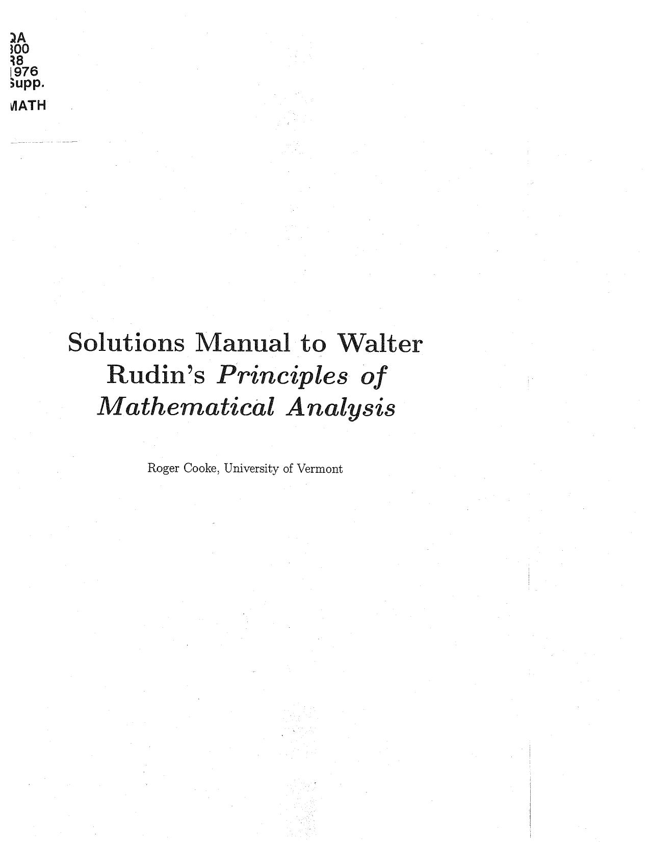 Solutions Manual to Principles of Mathematical Analysis by Walter Rudin