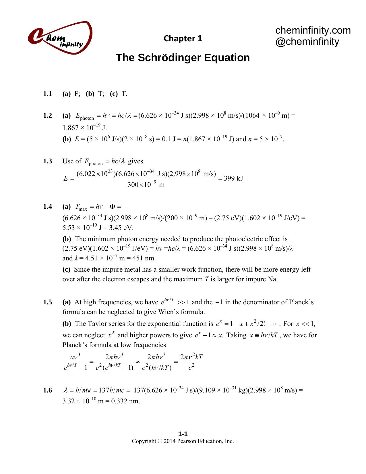 Solutions Manual to Quantum Chemistry by Ira N. Levine