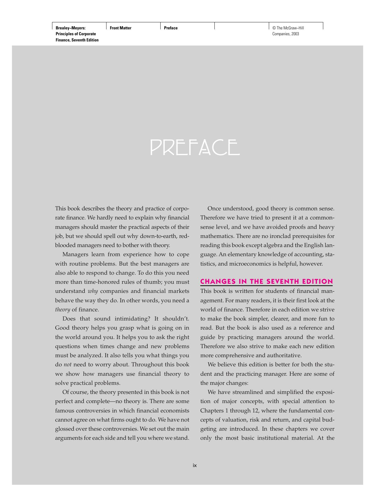 Solutions Manual to accompany Principles of Corporate Finance by Richard A Brealey Stewart C Myers Richard Brealey Stewart Myers