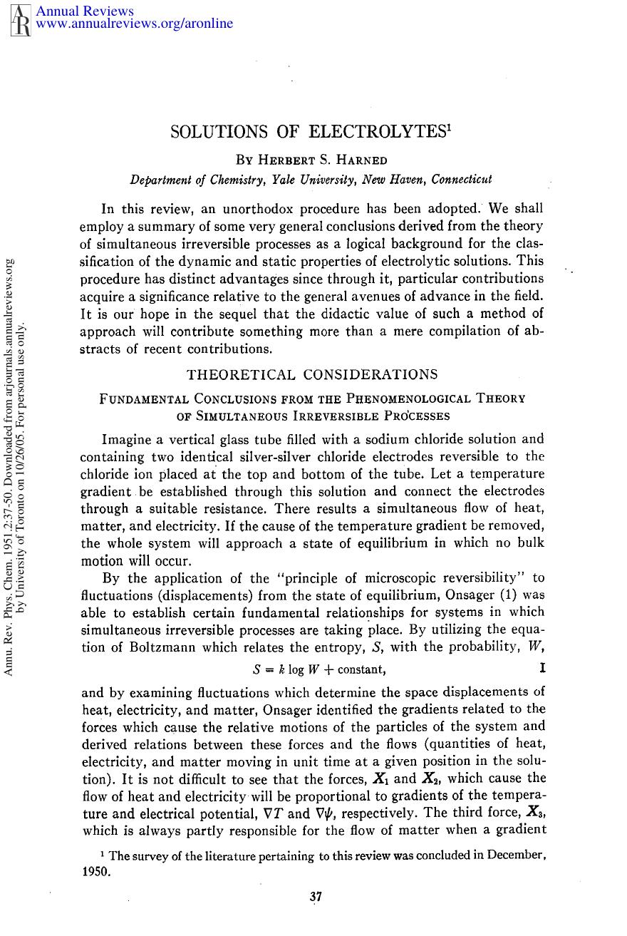 Solutions of Electrolytes by H S Harned