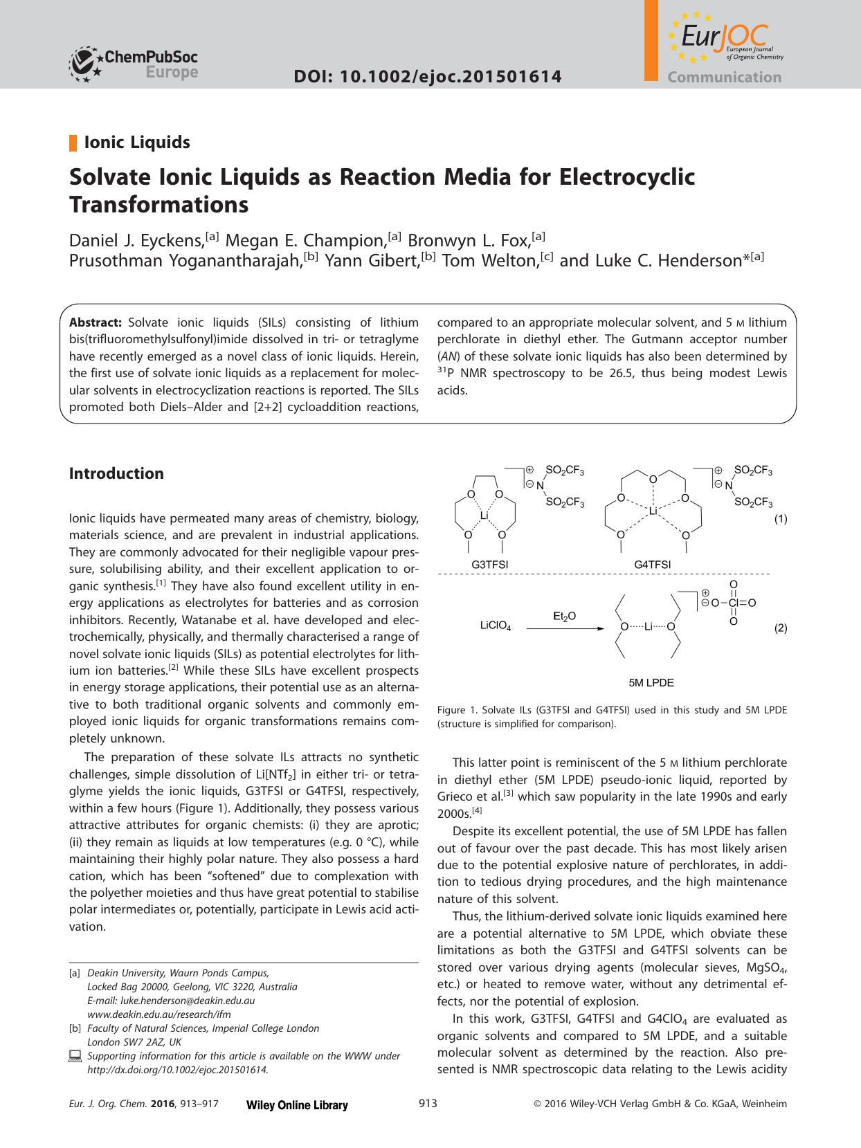 Solvate Ionic Liquids as Reaction Media for Electrocyclic Transformations by Unknown