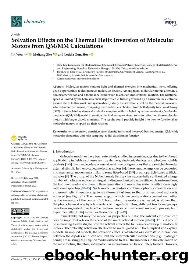Solvation Effects on the Thermal Helix Inversion of Molecular Motors from QMMM Calculations by Jin Wen Meifang Zhu Leticia González