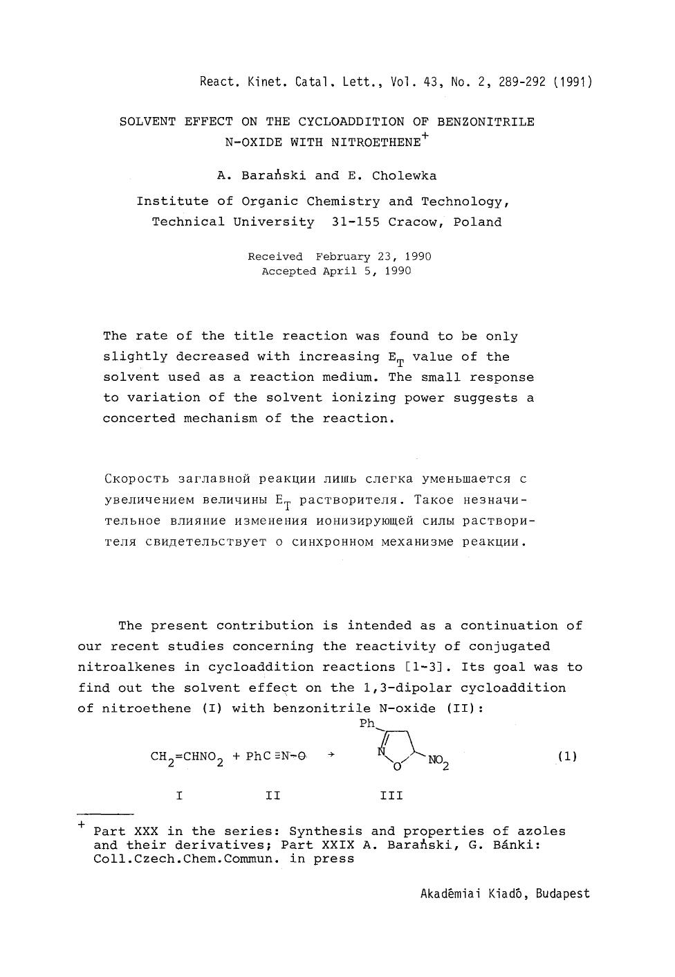Solvent effect on the cycloaddition of benzonitrile N-oxide with nitroethene by Unknown