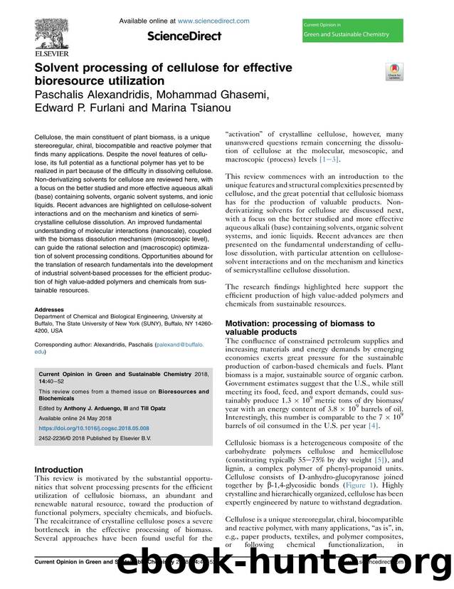 Solvent processing of cellulose for effective bioresource utilization by Paschalis Alexandridis & Mohammad Ghasemi & Edward P. Furlani & Marina Tsianou
