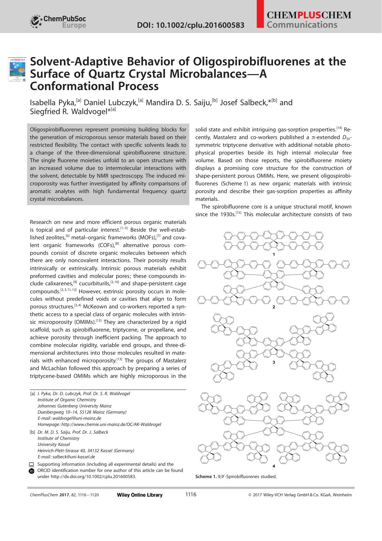 SolventâAdaptive Behavior of Oligospirobifluorenes at the Surface of Quartz Crystal MicrobalancesâA Conformational Process by Unknown