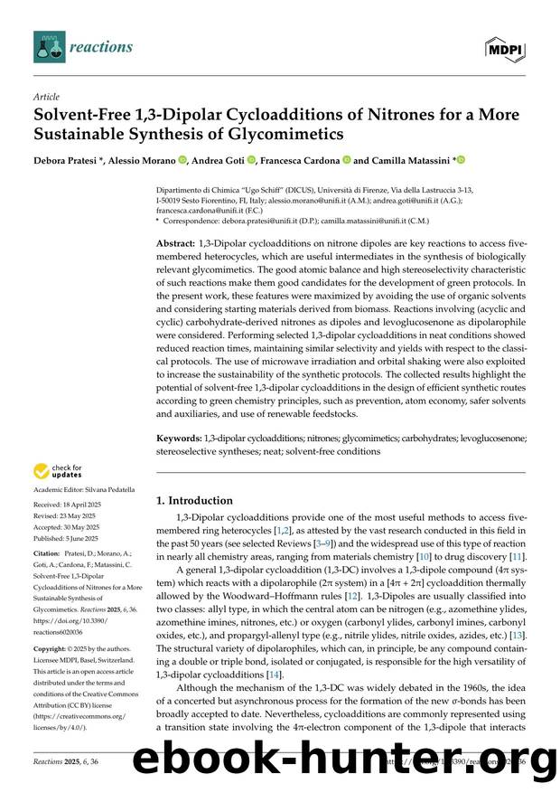 Solvent-Free 1,3-Dipolar Cycloadditions of Nitrones for a More Sustainable Synthesis of Glycomimetics by Debora Pratesi Alessio Morano Andrea Goti Francesca Cardona & Camilla Matassini