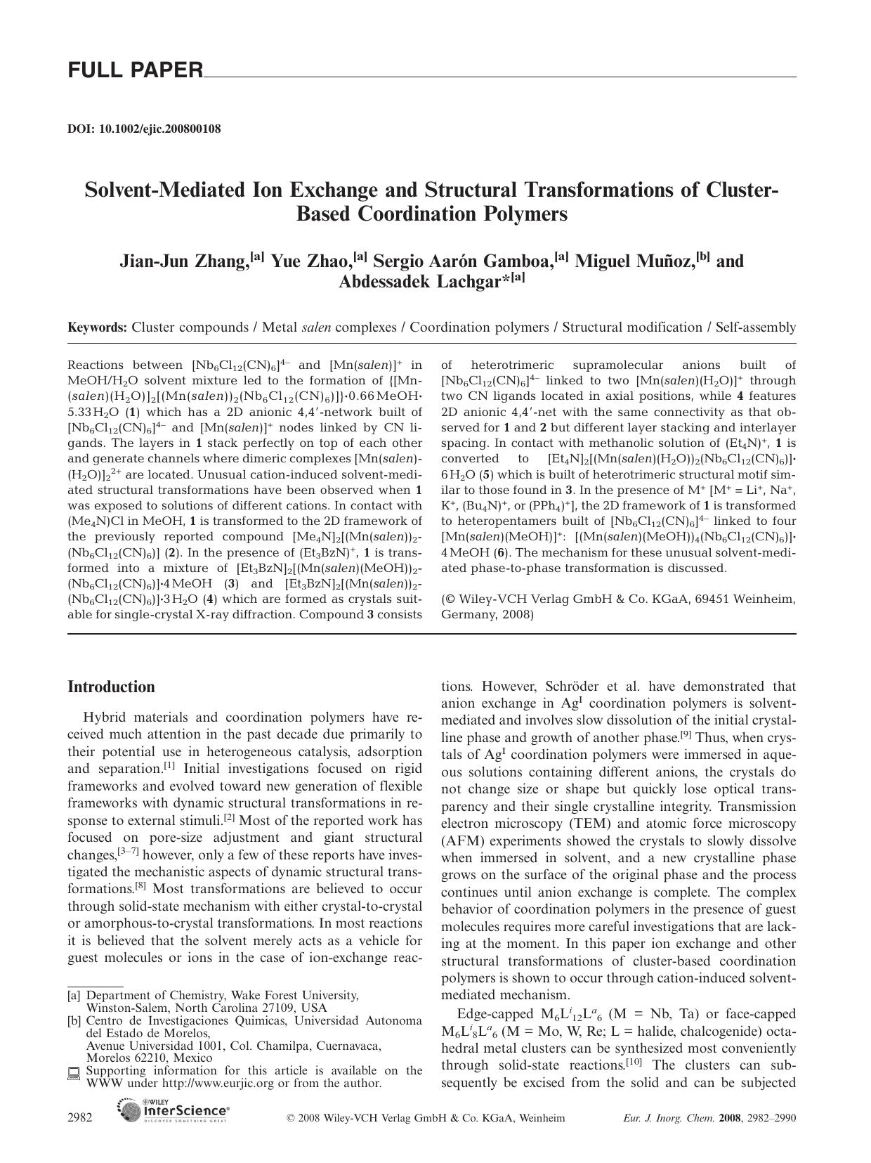 Solvent-Mediated Ion Exchange and Structural Transformations of Cluster-Based Coordination Polymers by Unknown