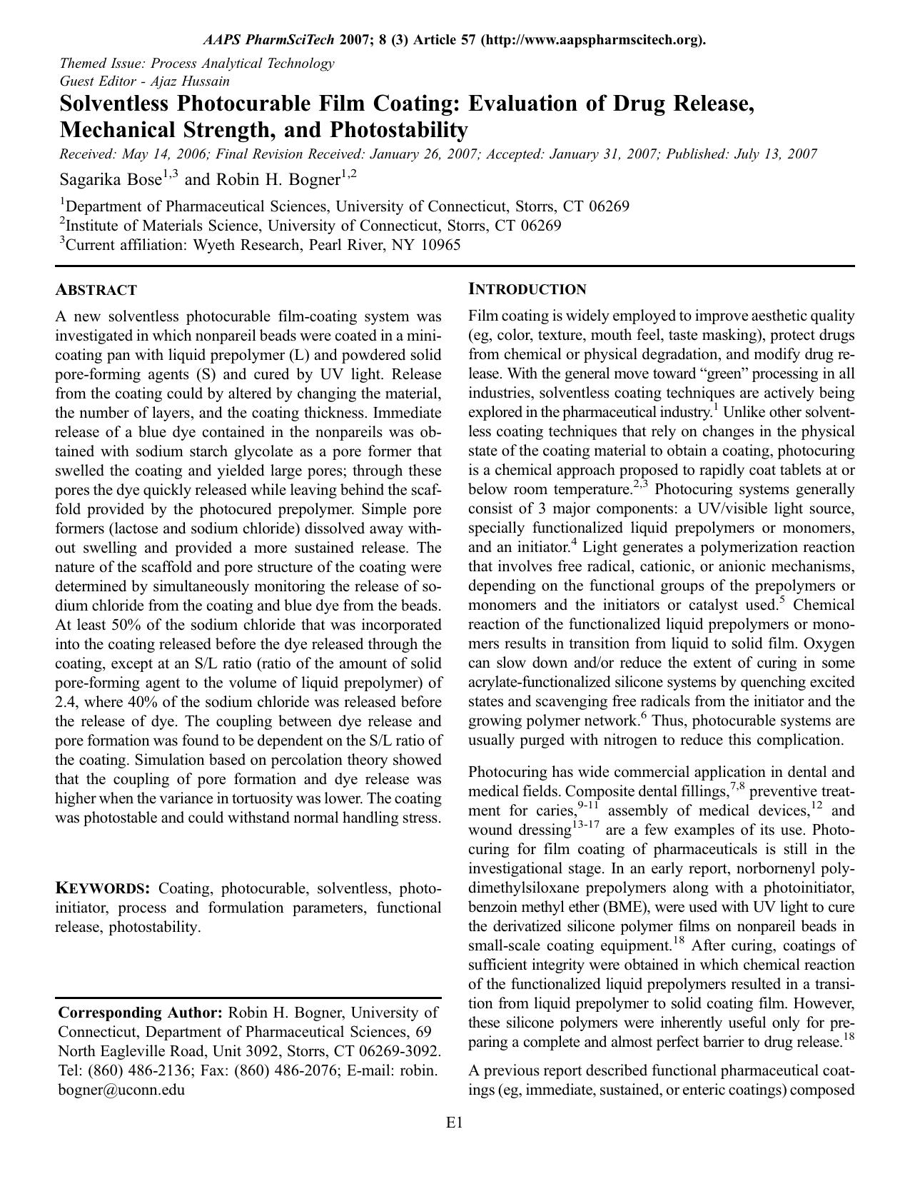 Solventless photocurable film coating: Evaluation of drug release, mechanical strength, and photostability by Unknown