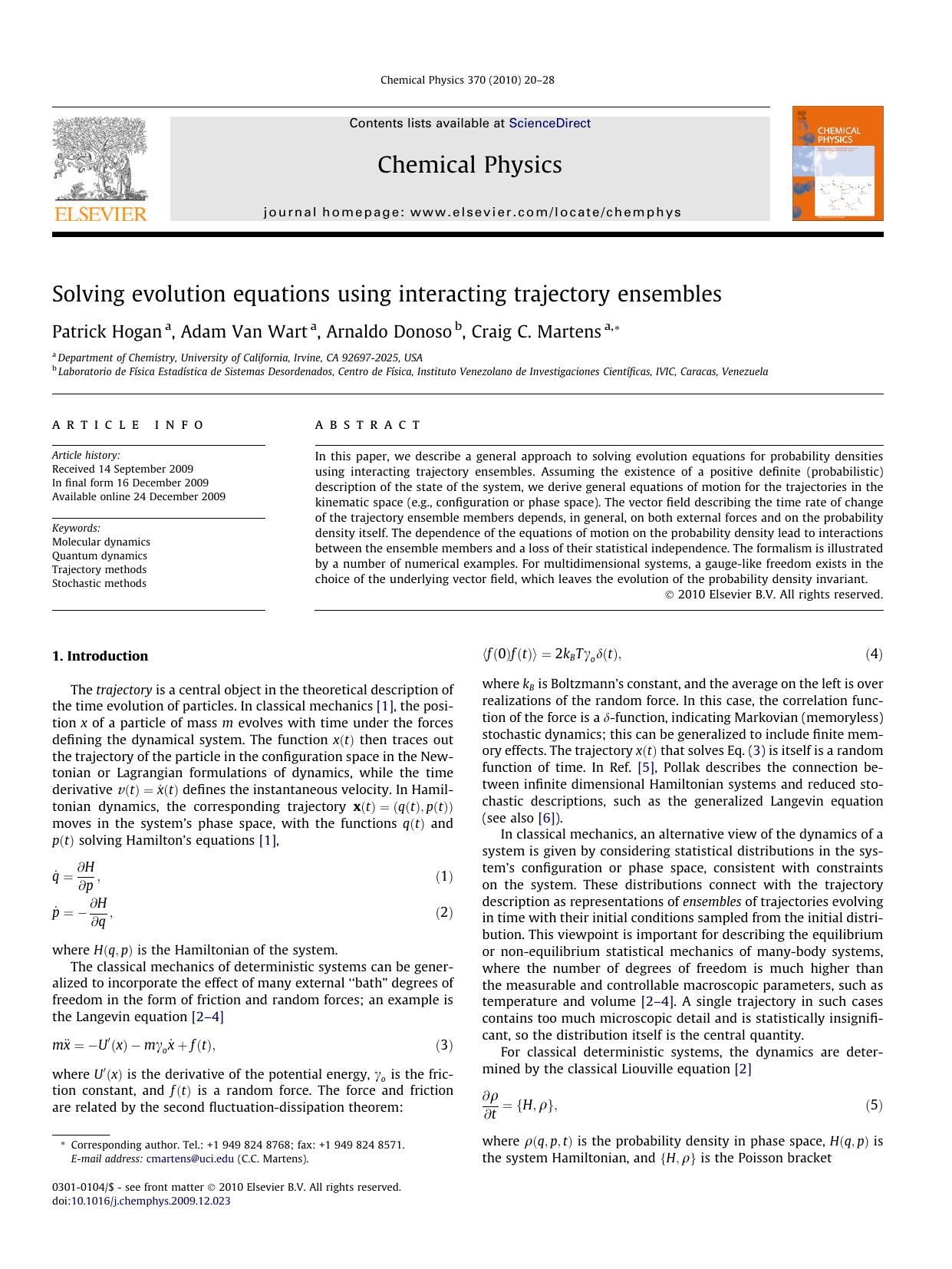 Solving evolution equations using interacting trajectory ensembles by Patrick Hogan; Adam Van Wart; Arnaldo Donoso; Craig C. Martens