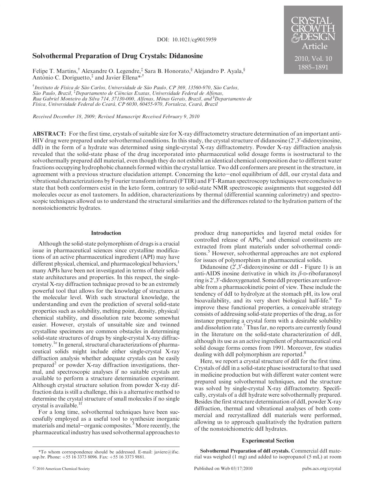 Solvothermal Preparation of Drug Crystals: Didanosine by Unknown