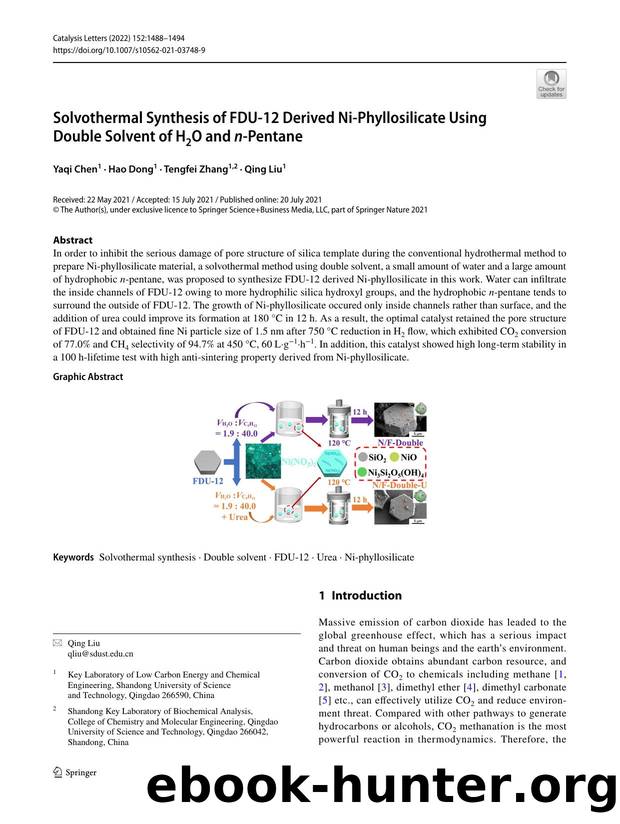 Solvothermal Synthesis of FDU-12 Derived Ni-Phyllosilicate Using Double Solvent of H2O and n-Pentane by Yaqi Chen & Hao Dong & Tengfei Zhang & Qing Liu