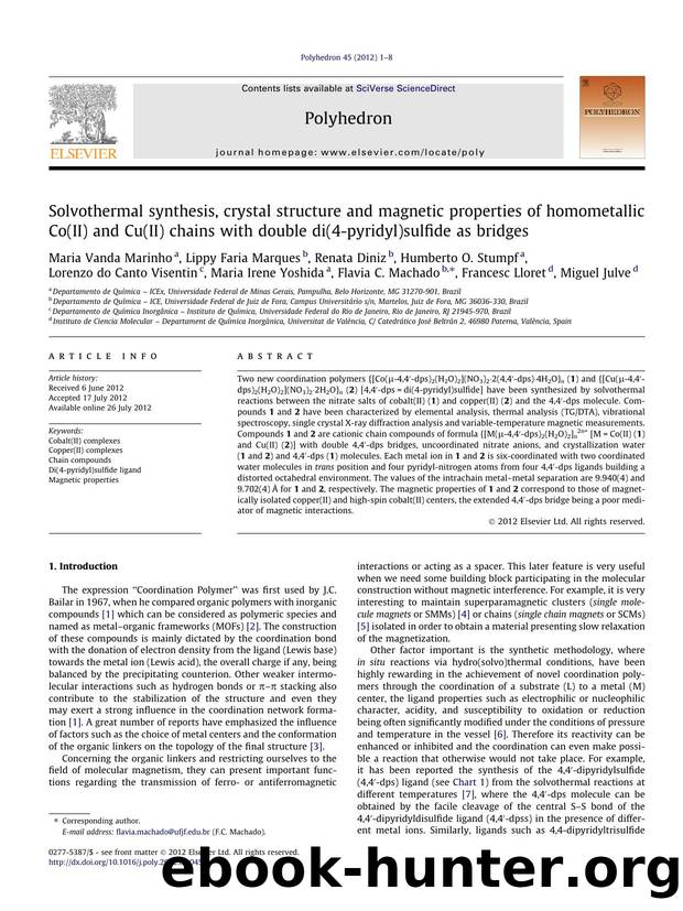 Solvothermal synthesis, crystal structure and magnetic properties of homometallic Co(II) and Cu(II) chains with double di(4-pyridyl)sulfide as bridges by unknow