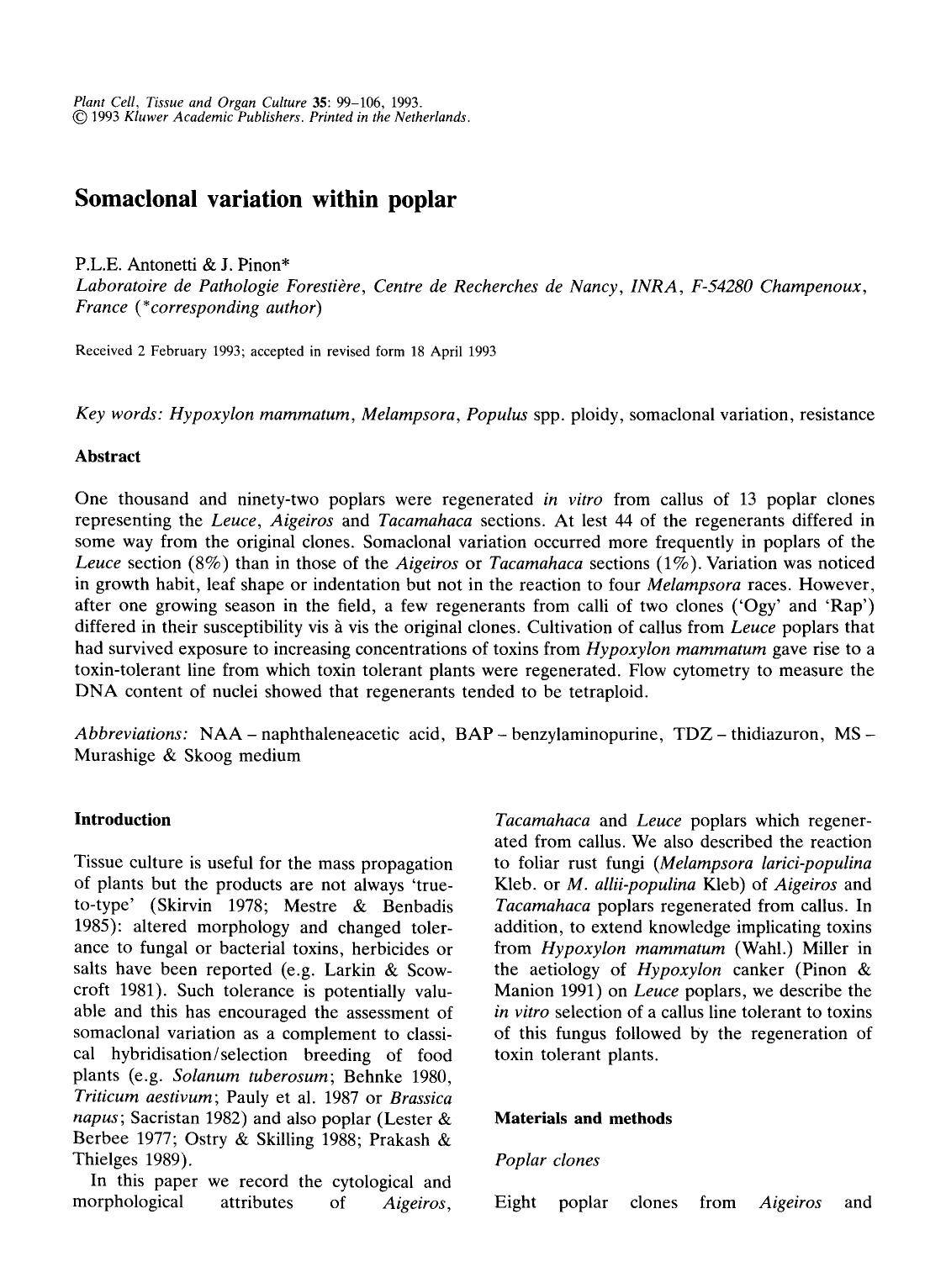Somaclonal variation within poplar by Unknown