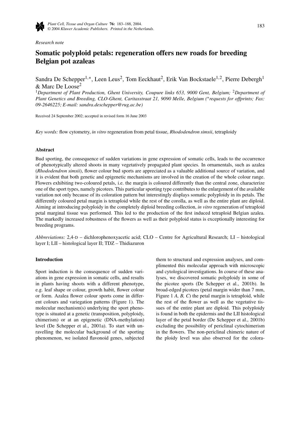 Somatic Polyploid Petals: Regeneration Offers New Roads for Breeding Belgian Pot Azaleas by Unknown