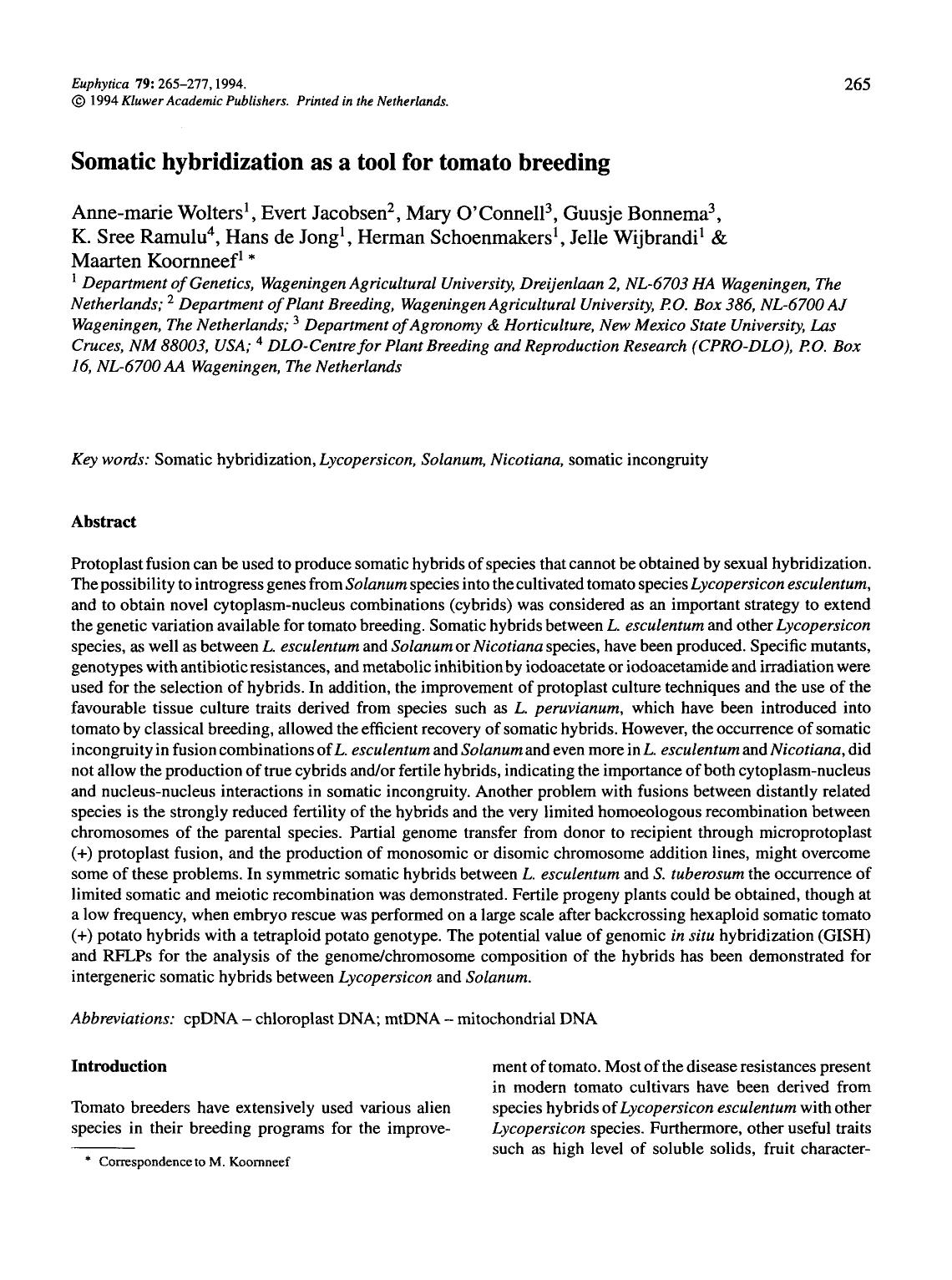 Somatic hybridization as a tool for tomato breeding by Unknown