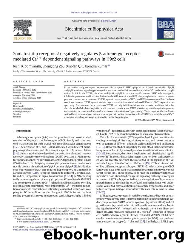 Somatostatin receptor-2 negatively regulates Î²-adrenergic receptor mediated Ca2+ dependent signaling pathways in H9c2 cells by Rishi K. Somvanshi & Shenglong Zou & Xiaofan Qiu & Ujendra Kumar