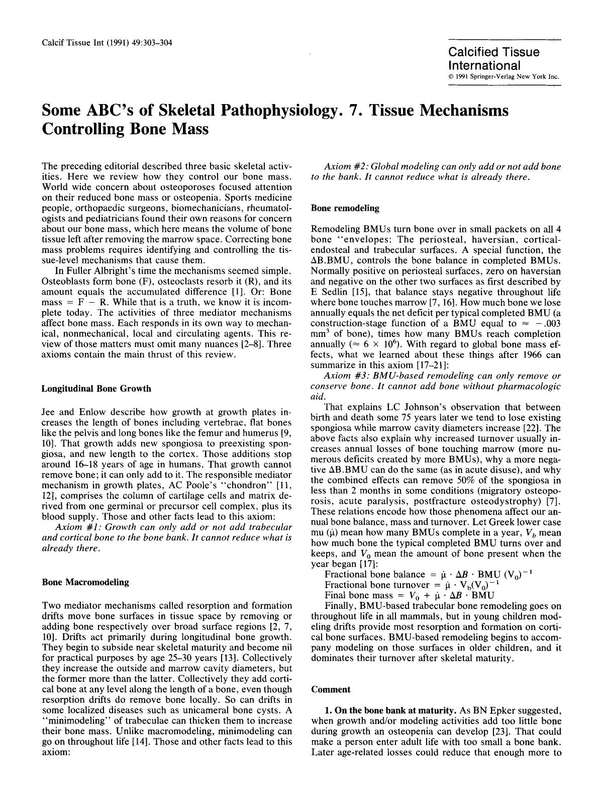 Some ABC's of skeletal pathophysiology. 7. Tissue mechanisms controlling bone mass by Unknown