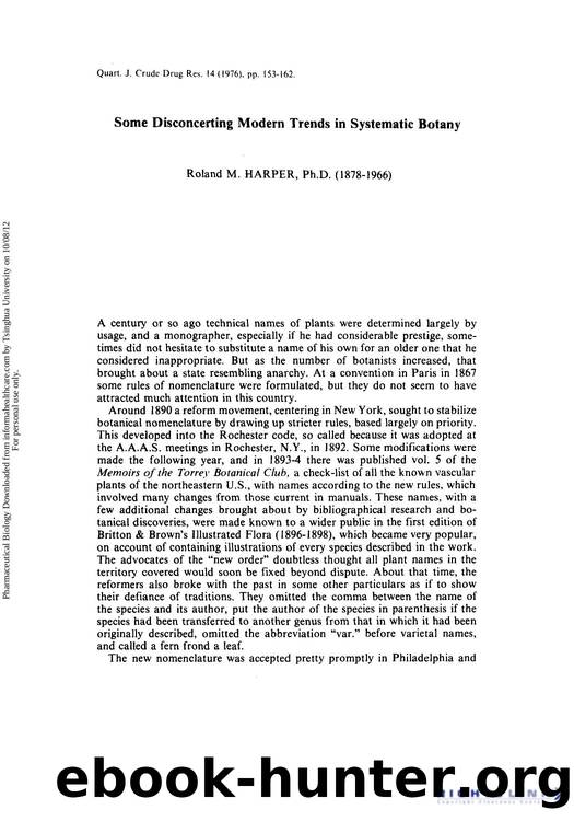 Some Disconcerting Modern Trends in Systematic Botany by Roland M. Harper