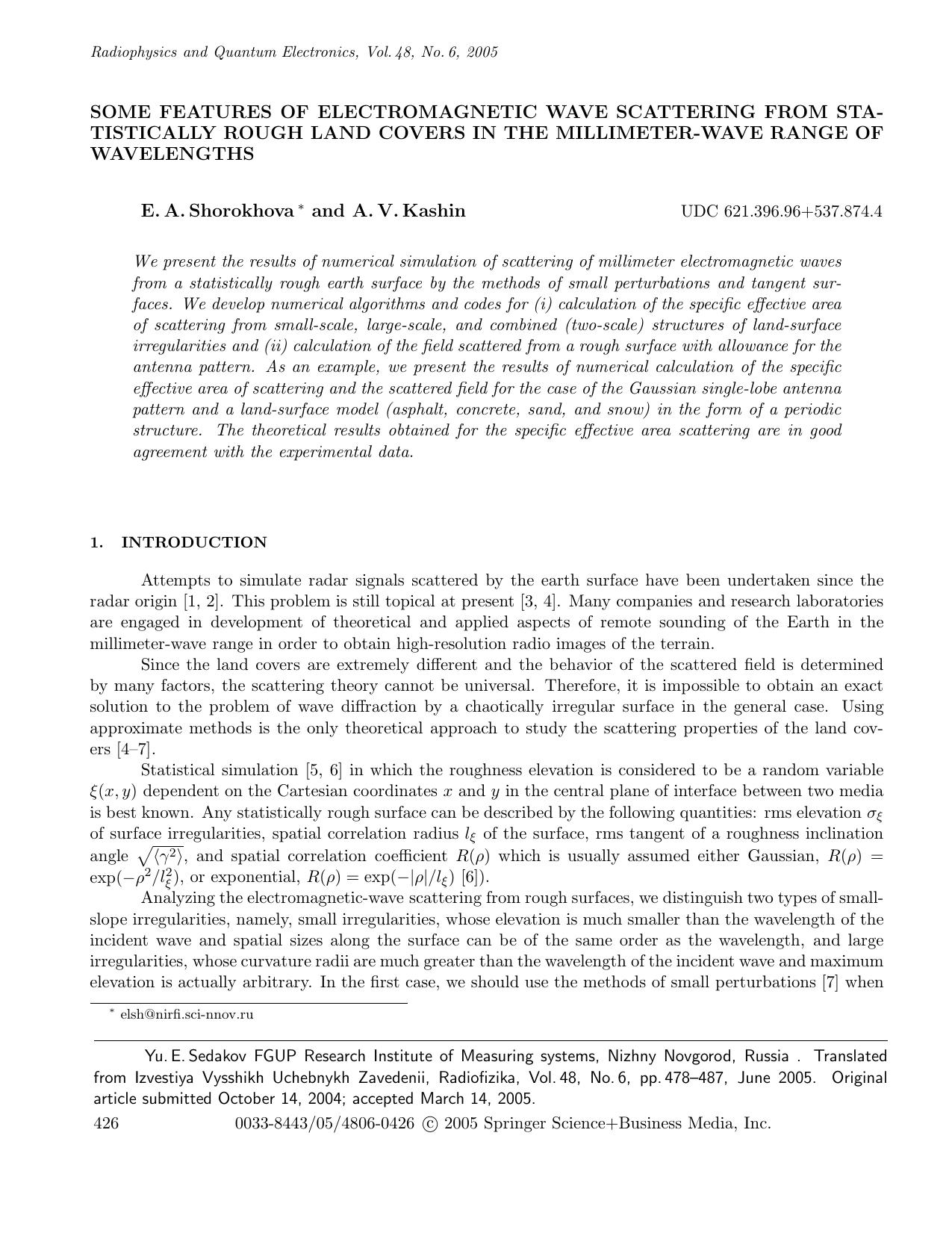 Some Features of Electromagnetic Wave Scattering from Statistically Rough Land Covers in the Millimeter-Wave Range of Wavelengths by Unknown