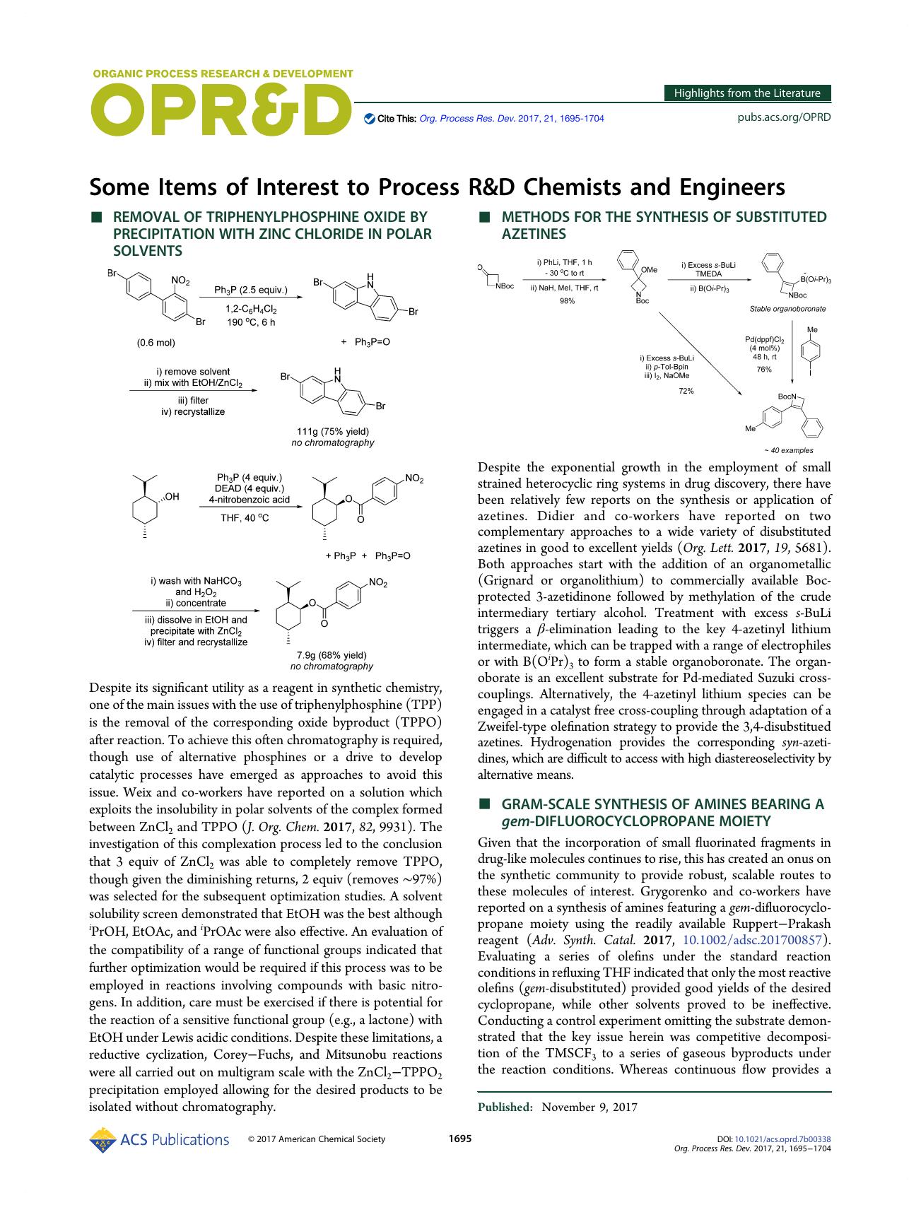 Some Items of Interest to Process R&D Chemists and Engineers by unknow