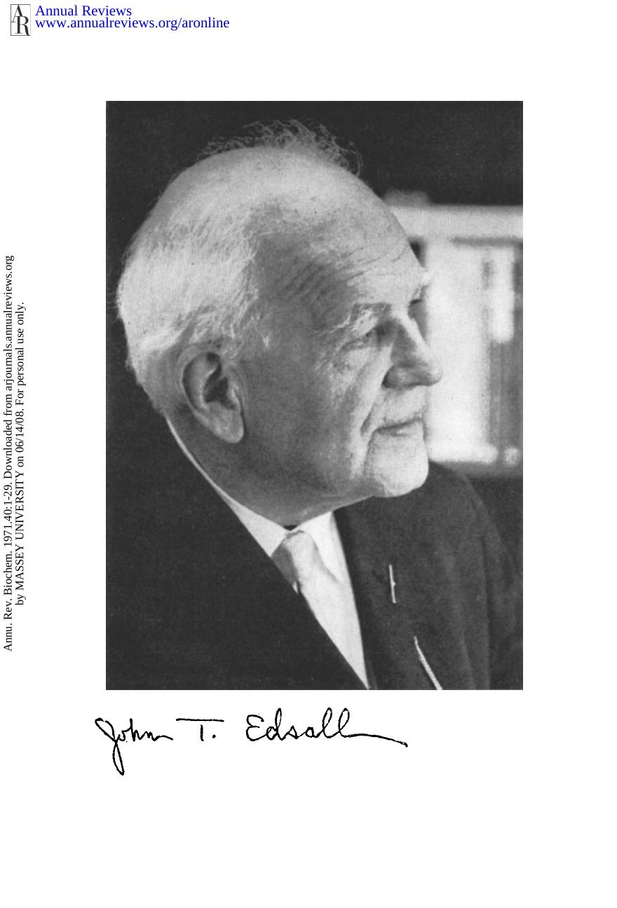 Some Personal History and Reflections from the Life of a Biochemist by J T Edsall