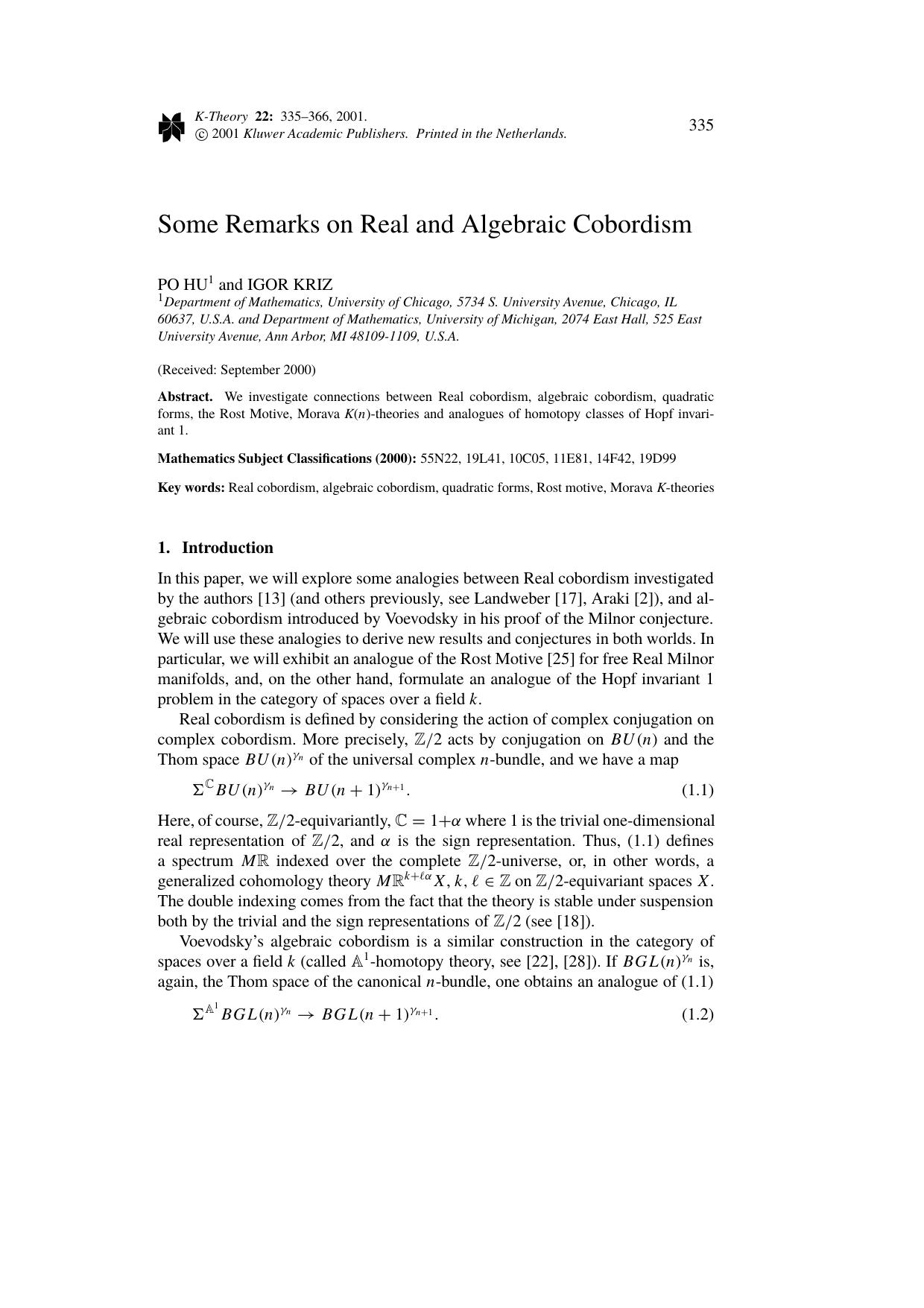 Some Remarks on Real and Algebraic Cobordism by Unknown