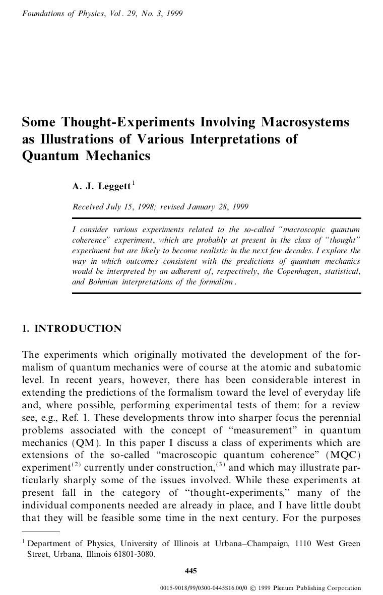 Some Thought-Experiments Involving Macrosystems as Illustrations of Various Interpretations of Quantum Mechanics by Unknown