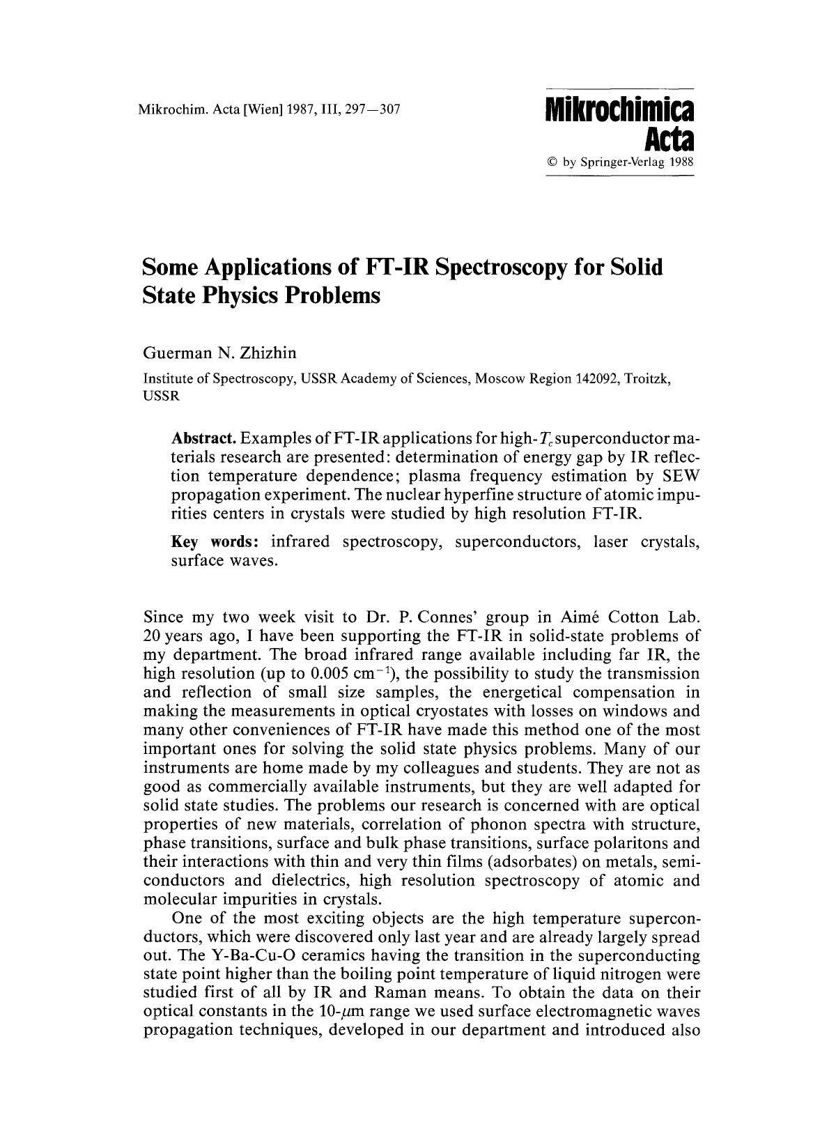 Some applications of FT-IR spectroscopy for solid state physics problems by Unknown
