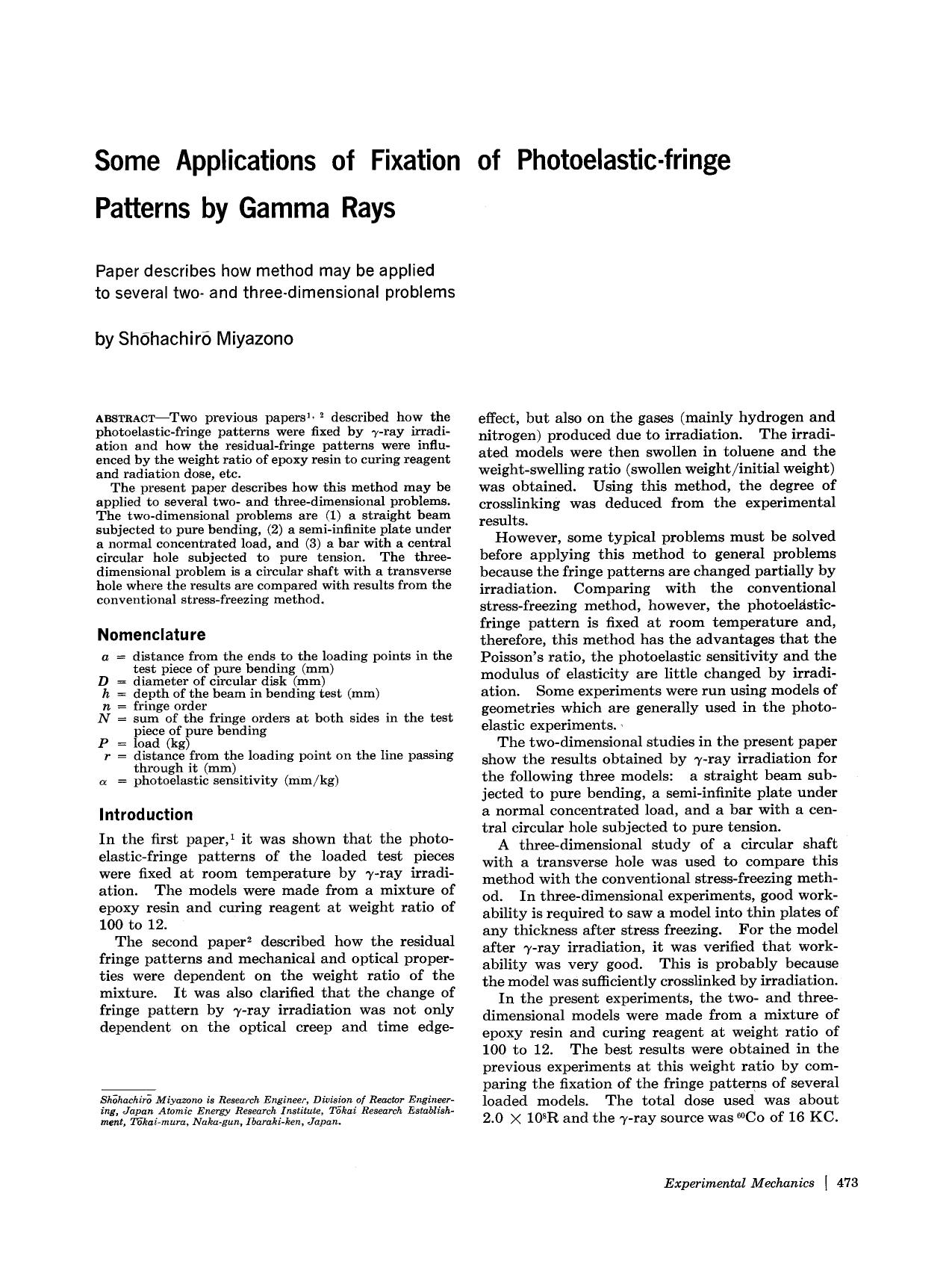 Some applications of fixation of photoelastic-fringe patterns by gamma rays by Unknown