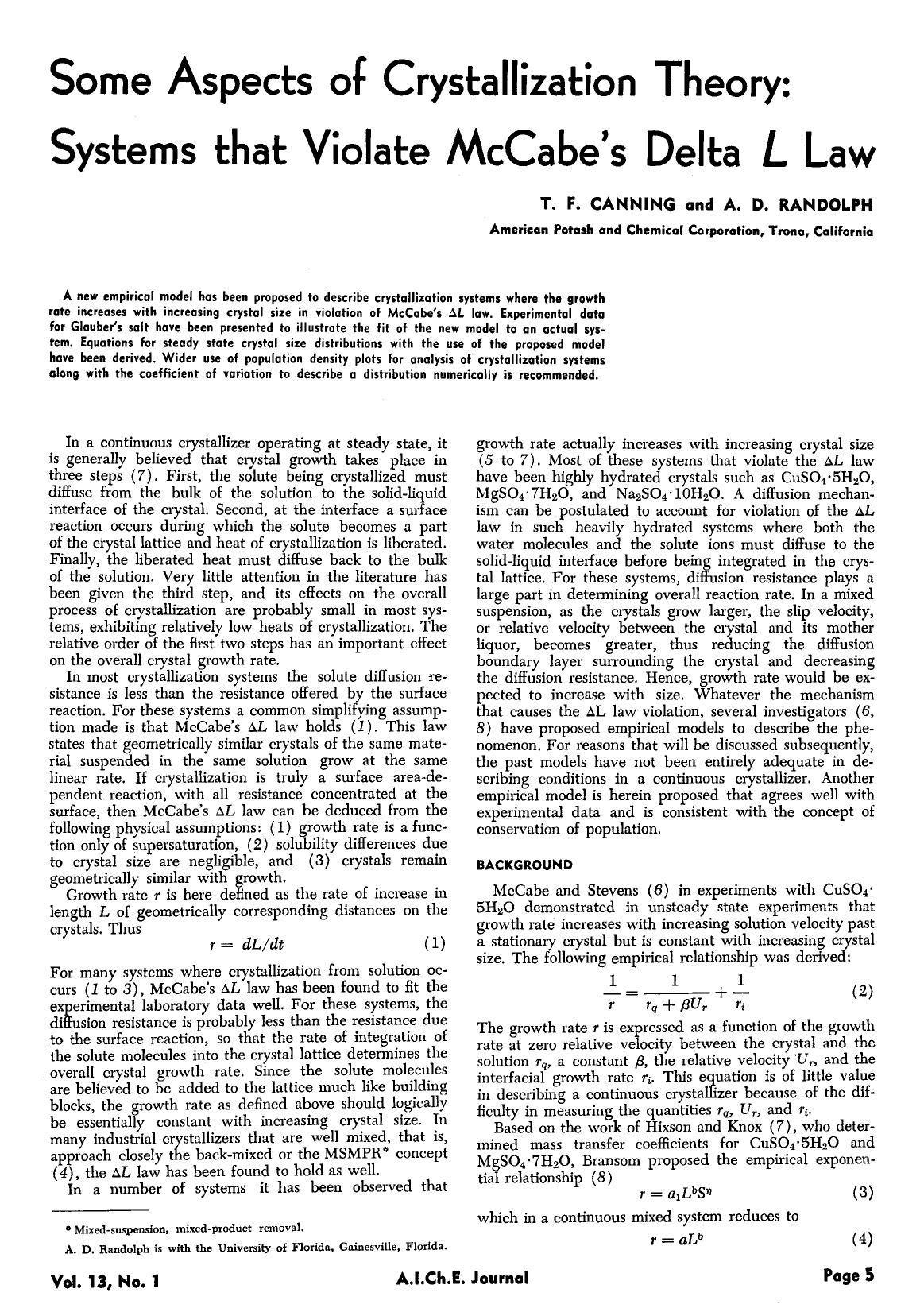 Some aspects of crystallization theory: Systems that violate McCabe's delta L law by Unknown