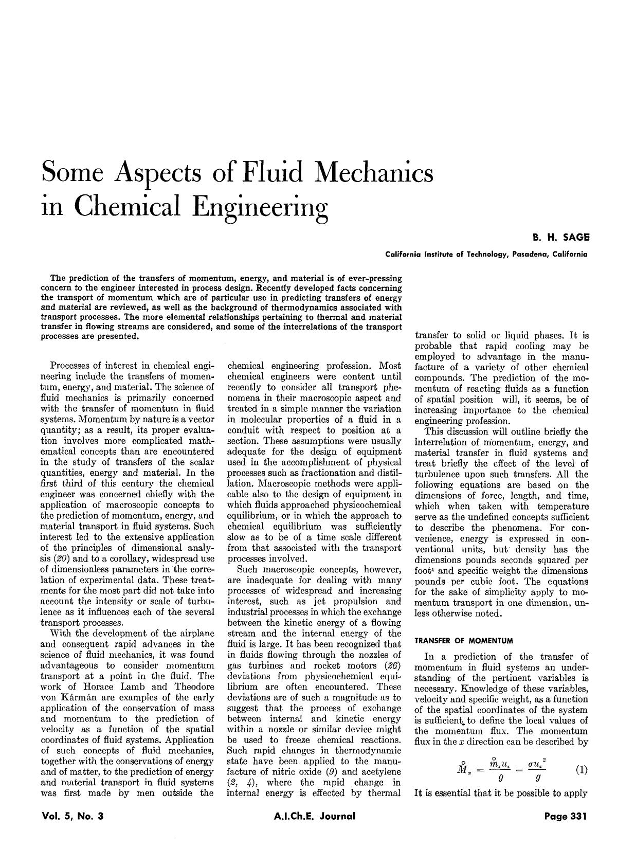 Some aspects of fluid mechanics in chemical engineering by Unknown