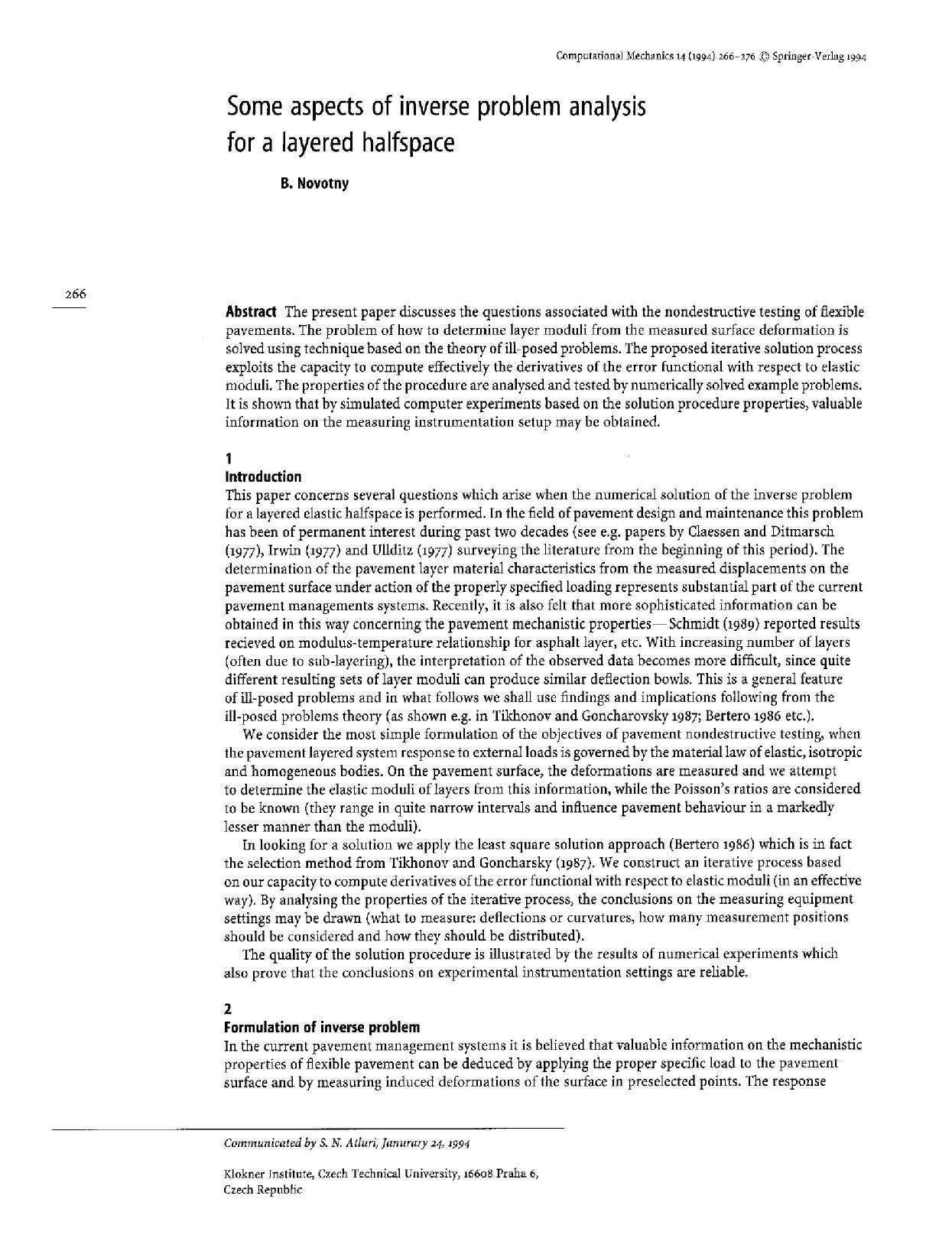 Some aspects of inverse problem analysis for a layered halfspace by Unknown