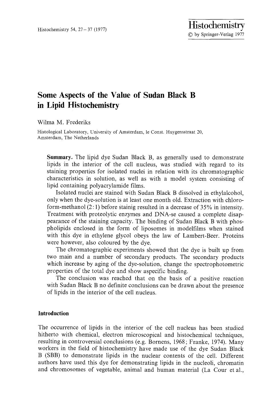 Some aspects of the value of Sudan Black B in lipid histochemistry by Unknown