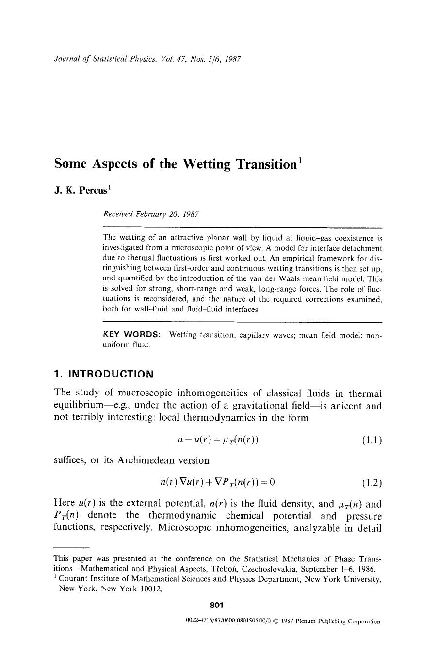 Some aspects of the wetting transition1 by Unknown