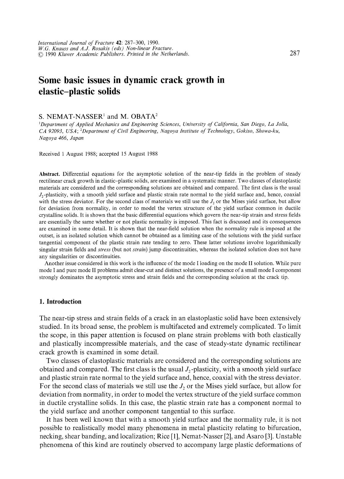 Some basic issues in dynamic crack growth in elastic-plastic solids by Unknown