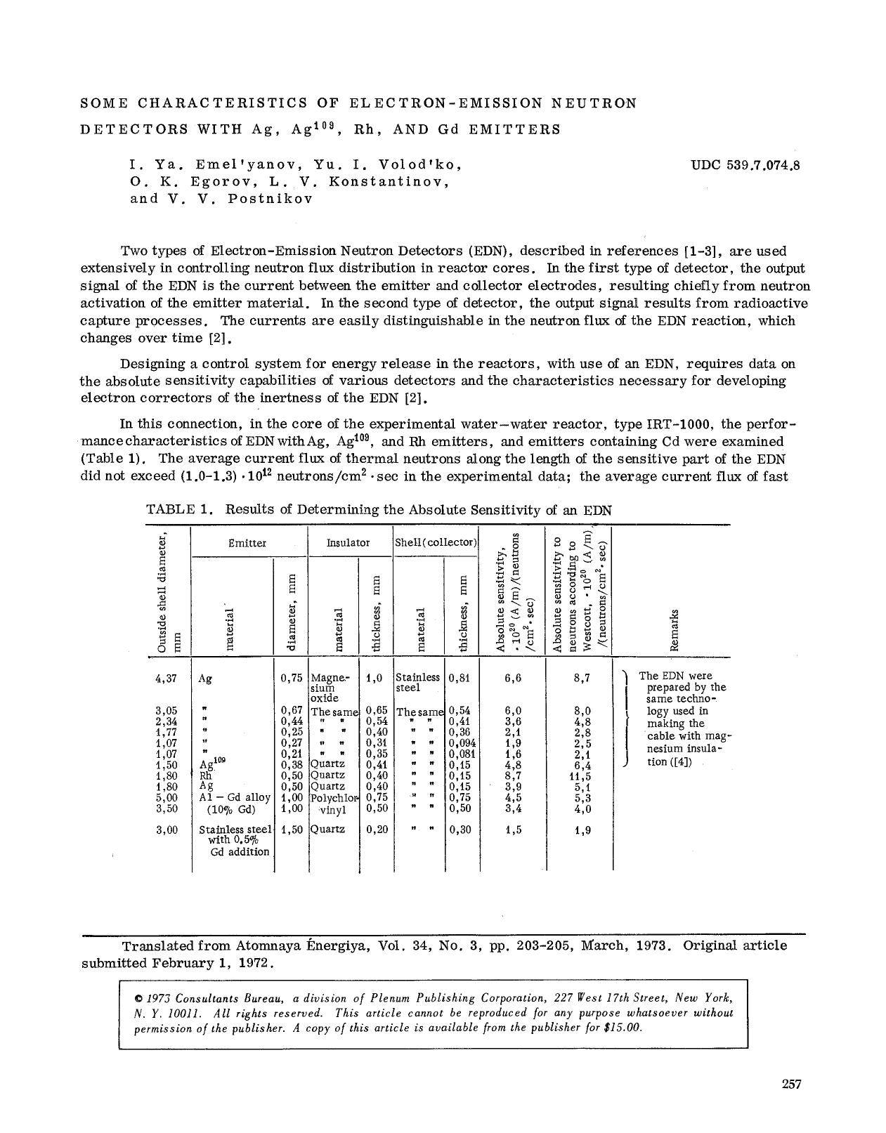 Some characteristics of electron-emission neutron detectors with Ag, Ag <Superscript>109 <Superscript>, Rh, and Gd emitters by Unknown