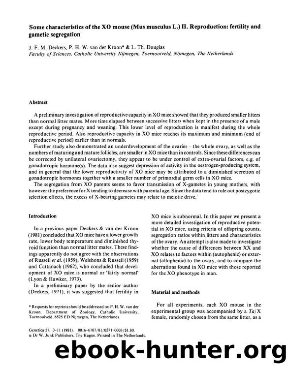 Some characteristics of the XO mouse (Mus musculus L.) II. Reproduction: fertility and gametic segregation by Unknown