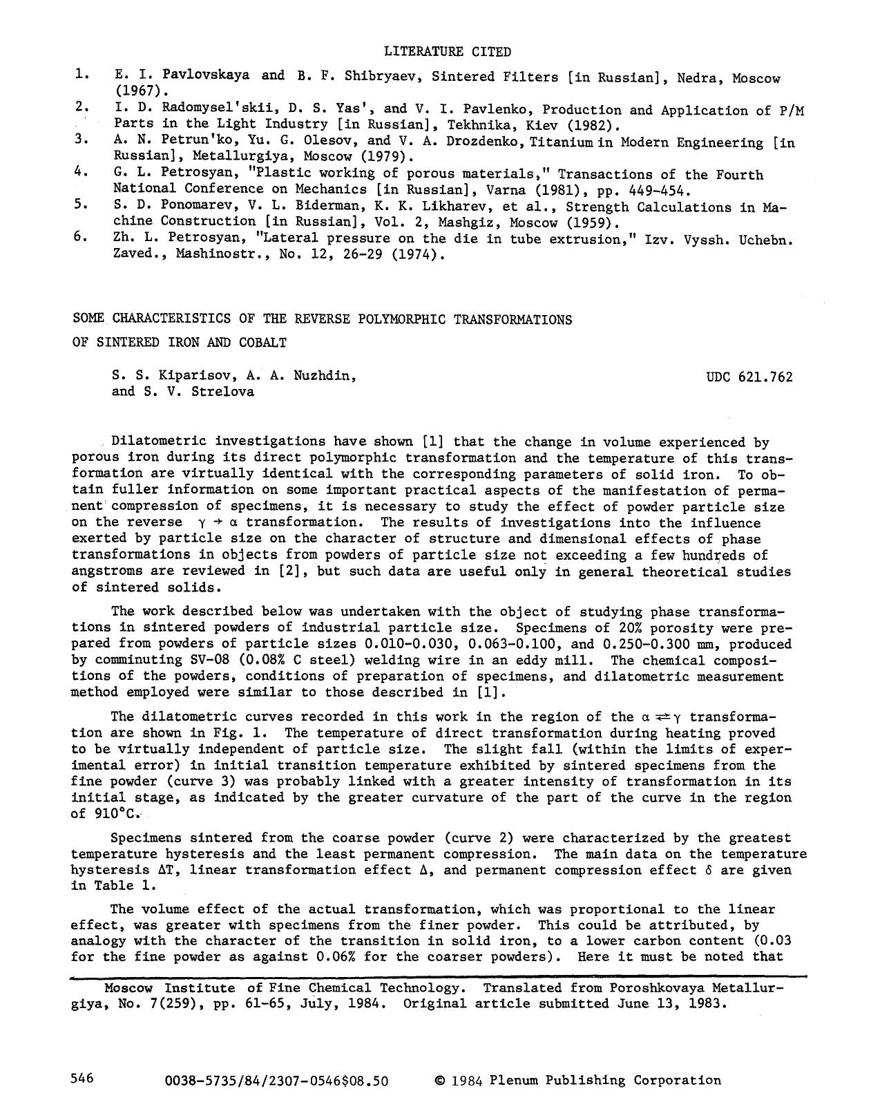 Some characteristics of the reverse polymorphic transformations of sintered iron and cobalt by Unknown