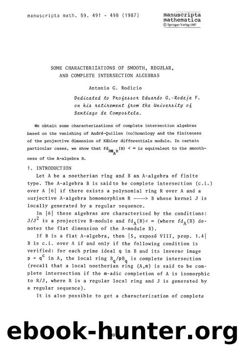 Some characterizations of smooth, regular, and complete intersection algebras by Unknown