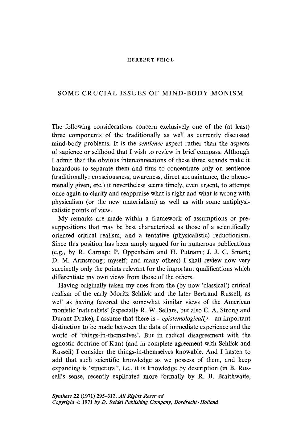 Some crucial issues of mind-body monism by Unknown