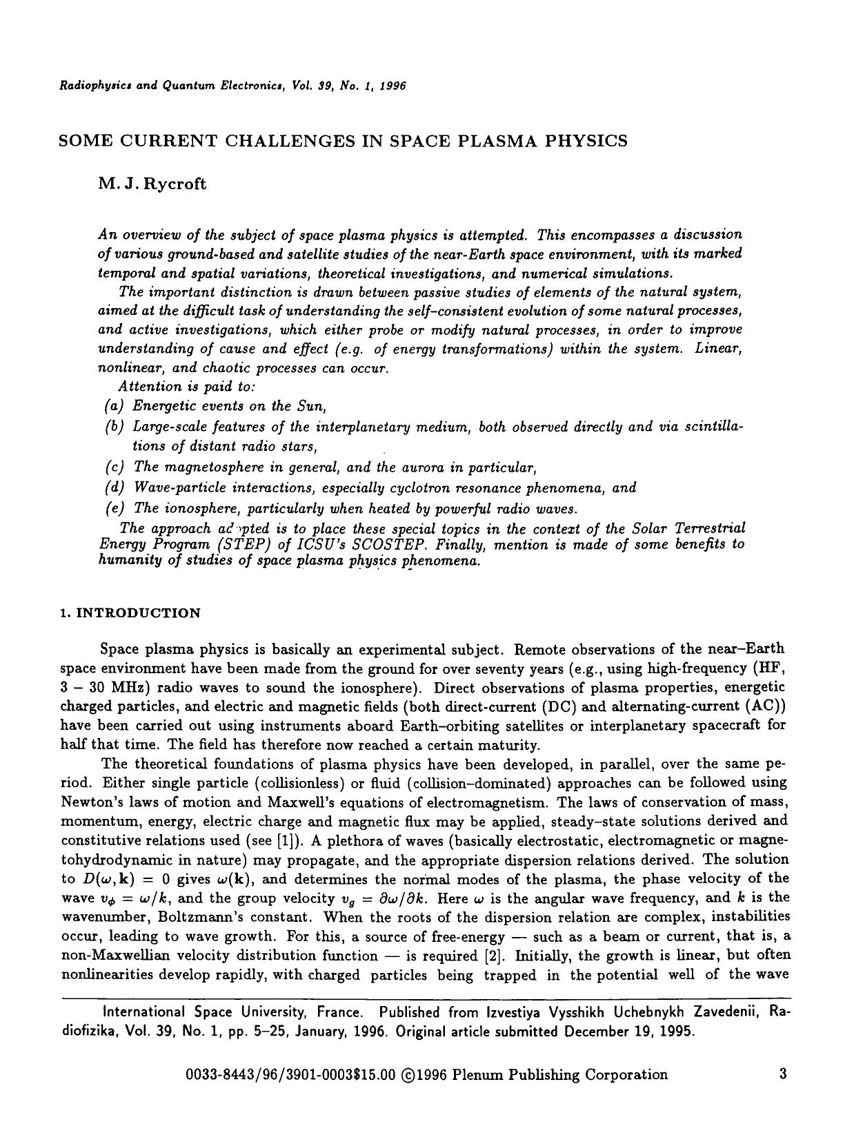 Some current challenges in space plasma physics by Unknown
