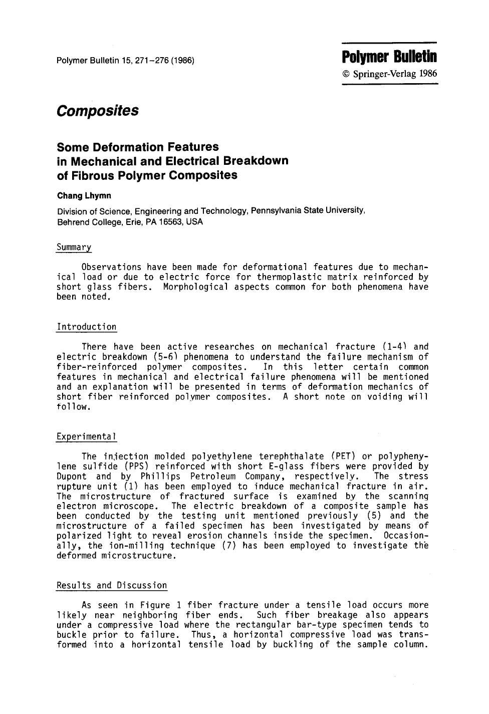 Some deformation features in mechanical and electrical breakdown of fibrous polymer composites by Unknown