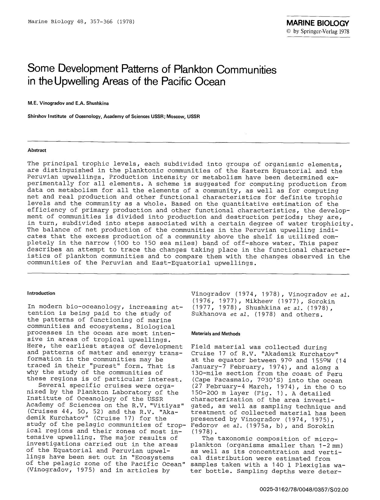 Some development patterns of plankton communities in the upwelling areas of the Pacific Ocean by Unknown