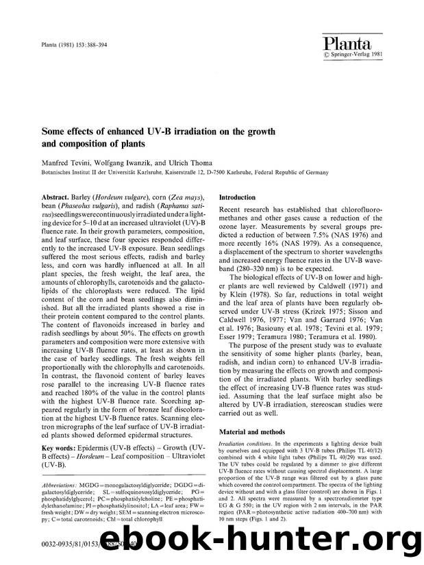 Some effects of enhanced UV-B irradiation on the growth and composition of plants by Unknown