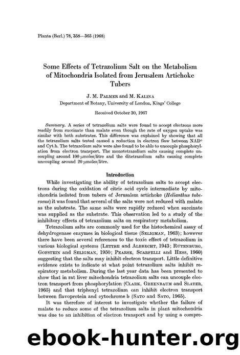 Some effects of tetrazolium salt on the metabolism of mitochondria isolated from Jerusalem artichoke tubers by Unknown