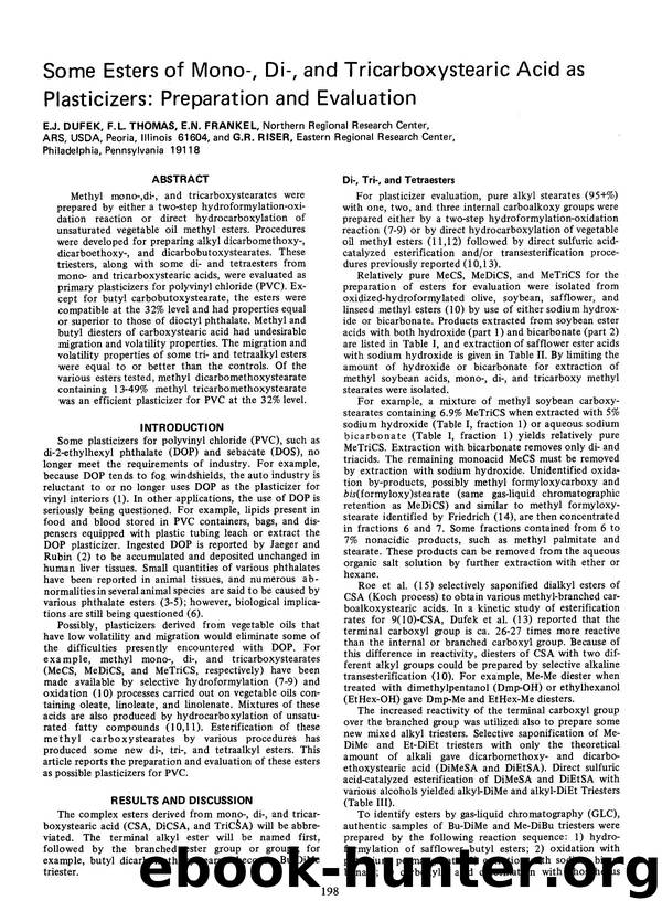 Some esters of mono-, di-, and tricarboxystearic acid as plasticizers: Preparation and evaluation by Unknown