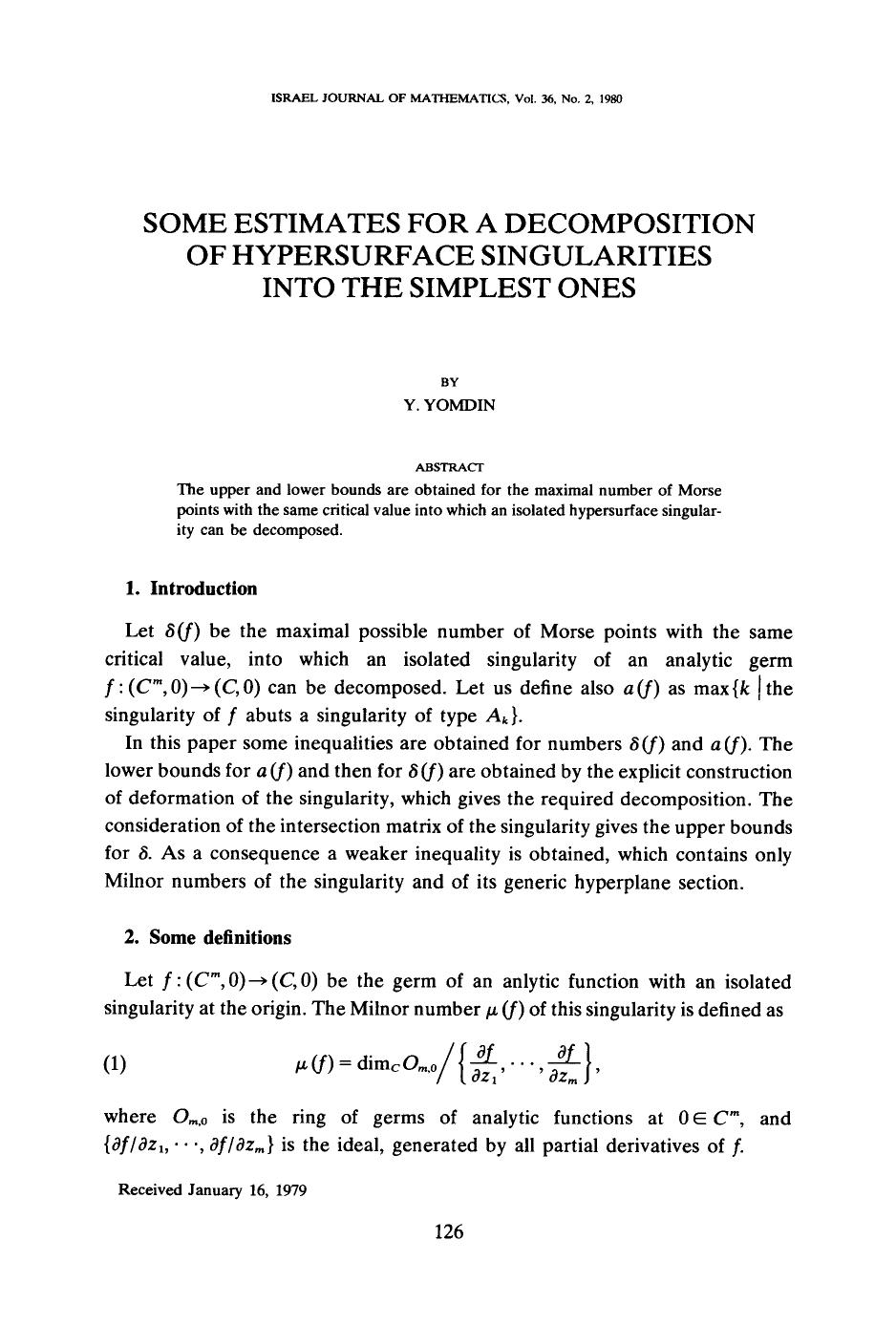 Some estimates for a decomposition of hypersurface singularities into the simplest ones by Unknown